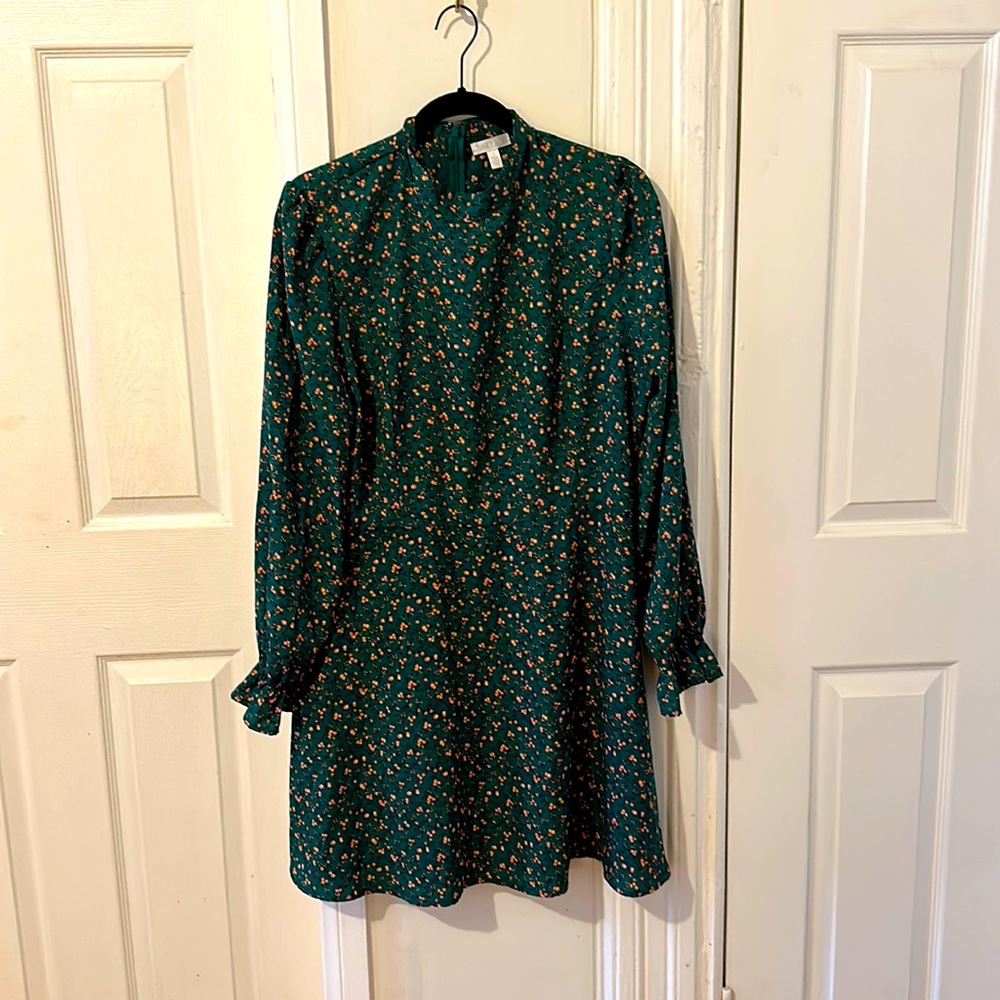 Abound long sleeve green dress with orange floral pattern size XL